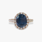 14k Rose Gold Oval Blue Sapphire Diamond Halo Ring