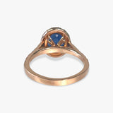 14k Rose Gold Oval Blue Sapphire Diamond Halo Ring