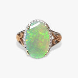 14k Rose and White Gold Cabochon White Opal Diamond Halo Ring