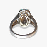 14k Rose and White Gold Cabochon White Opal Diamond Halo Ring