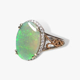 14k Rose and White Gold Cabochon White Opal Diamond Halo Ring