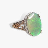 14k Rose and White Gold Cabochon White Opal Diamond Halo Ring