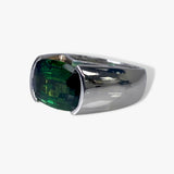 14k White Gold Cushion-Shaped Green Tourmaline Vintage Signet Ring Side View