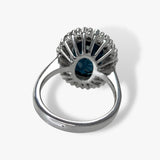 14k White Gold Oval Greenish-Blue Sapphire Diamond Halo Ring Back View