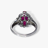 14k White Gold Oval Ruby Diamond Vintage Ring Black View