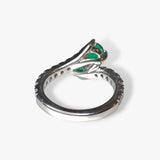 14k White Gold Round Emerald and Diamond Toi et Moi Ring Back View
