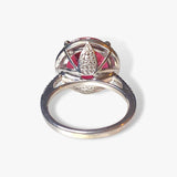 14k White Gold Round Rubellite Diamond Halo Ring Back View
