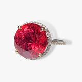 14k White Gold Round Rubellite Diamond Halo Ring Side View