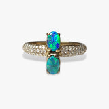 14k Yellow Gold Australian Black Opal Toi et Moi Diamond Pavé Ring