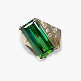 14k Yellow Gold Green Tourmaline Diamond Vintage Cocktail Ring