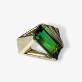 14k Yellow Gold Green Tourmaline Diamond Vintage Cocktail Ring Side View