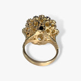 14k Yellow Gold Lapis Lazuli and Pearl Vintage Flower Ring Back View