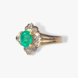 14k Yellow Gold Oval Emerald and Diamond Floral Ring Side View