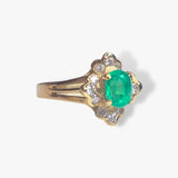 14k Yellow Gold Oval Emerald and Diamond Floral Ring Side View