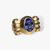 14k Yellow Gold Oval and Round Tanzanite Vintage Bezel Ring Side View