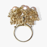 14k Yellow Gold Pearl and Blue Sapphire Cocktail Ring Back View
