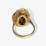 14k Yellow Gold Pearl and Turquoise Vintage Ring Back View