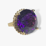 14k Yellow Gold Round Amethyst and Diamond Halo Vintage Cocktail Ring Side View