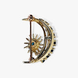 14k Yellow Gold Round Blue Sapphire Celestial Vintage Brooch Back View
