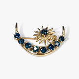 14k Yellow Gold Round Blue Sapphire Celestial Vintage Brooch