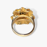 14k Yellow Gold Round Cabochon Jadeite Vintage Cocktail Ring Back View