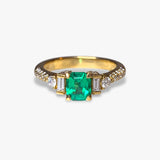 18K Yellow Gold Colombian Emerald and Diamond Ring