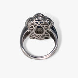 18k White Gold Oval Blue Sapphire and Baguette Diamond Vintage Ballerina Ring Back View