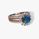18k Rose Gold Black Opal Diamond Cluster Vintage Ring Side View