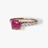 18k Rose Gold Cushion Cut Ruby Diamond Ring Side View