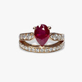 18k Rose Gold Pear-Shaped Ruby and Diamond Split Shank Ring