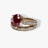 18k Rose Gold Pear-Shaped Ruby and Diamond Split Shank Ring Side View