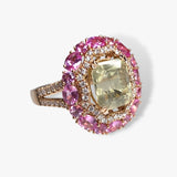 18k Rose Gold Yellow and Pink Sapphire Cocktail Ring Side View