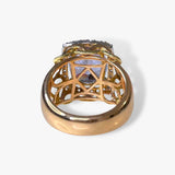 18k Rose and Yellow Gold Cushion Cut Purple Sapphire Diamond Halo Cocktail Ring Back View
