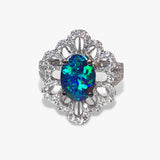 18k White Gold Black Opal Diamond Floral Ring