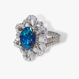 18k White Gold Black Opal Diamond Floral Ring Side View
