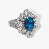 18k White Gold Black Opal Diamond Floral Ring Side View