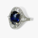 18k White Gold Cabochon Cut Blue Sapphire and Diamond Dome Cocktail Ring Side View