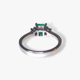18k White Gold Emerald and Diamond Three-Stone Ring Back View