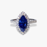 18k White Gold Marquise Cut Blue Sapphire Diamond Halo Ring
