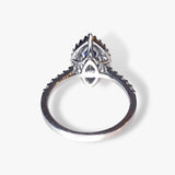 18k White Gold Marquise Cut Blue Sapphire Diamond Halo Ring Back View