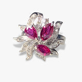 18k White Gold Ruby and Diamond Vintage Flower Ring