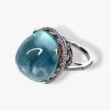 18k White Gold Sea Foam Green Aquamarine Diamond Halo Cocktail Ring Side View
