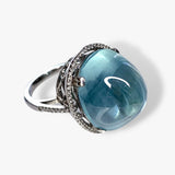 18k White Gold Sea Foam Green Aquamarine Diamond Halo Cocktail Ring Side View