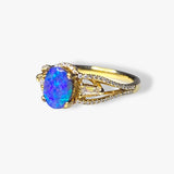 18k Yellow Gold Black Opal and Diamond Split Shank Ring Side View
