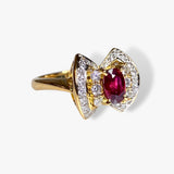 18k Yellow Gold Oval Ruby and Round Diamond Vintage Cluster Ring Side View