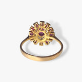 18k Yellow Gold Oval and Princess Cut Ruby and Round Diamond Cluster Ring Back View
