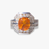 18k Yellow and White Gold Orange Sapphire and Diamond Vintage Cluster Ring