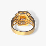 18k Yellow and White Gold Orange Sapphire and Diamond Vintage Cluster Ring Back View