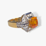 18k Yellow and White Gold Orange Sapphire and Diamond Vintage Cluster Ring Side View