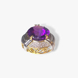 18k Yellow and White Gold Oval Amethyst Diamond Pendant Front View